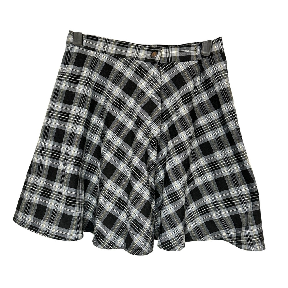 American Apparel Black Grey Yellow Plaid Mini Skirt Womens Medium USA Made